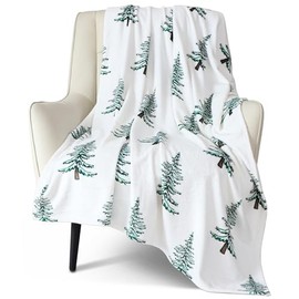 Ohok Christmas Cuddly Blanket, Cosy Fluffy Blanket, Warm Blanket, Sofa Throw Blanket for Indoor, Outdoor Sofa Blanket, Christmas Decoration for Family (Christmas Tree White, 150 x 200 cm)