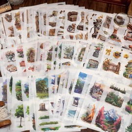 Alideco 50pcs Scrapbook Stickers Vintage People Landscape Coffee Sticker Book for Adults Sticker journaling Stickers for Scrapbooking (xiangwangshenghuo)