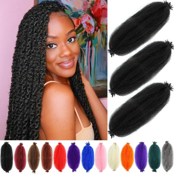 Afro Twist Hair 24 Inch 3 Packs, Springy Afro Twist Hair Pre Fluffed Spring Twist Hair Pre Stretched Wrapping Hair for Soft Locs Hair Extensions (24 Inch (Pack of 3), 1B#)