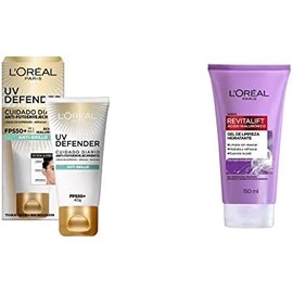 LOreal Paris bloqueador solar FPS 50  UV Defender anti - brillo, 40ml  Gel Limpiador Facial Revitalift Ácido Hialurónico, 150 ml