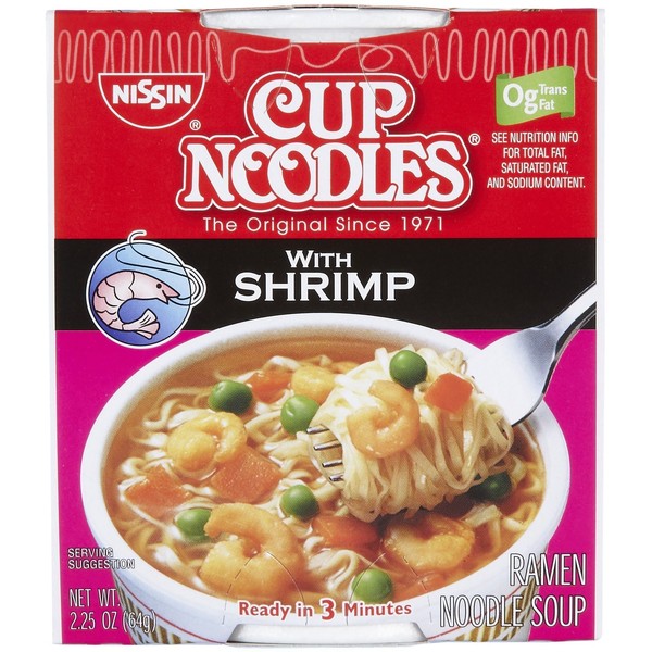 Nissin Cup Noodles Ramen, Shrimp, 2.25 Ounce (Pack of 6)