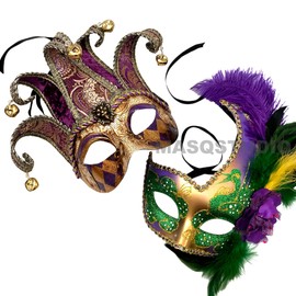 MASQSTUDIO Couples Masquerade Mask Jolly Jester Cosplay Mardi Gras Prom Dance Birthday Party Wear or Deco (Mardi Gras)