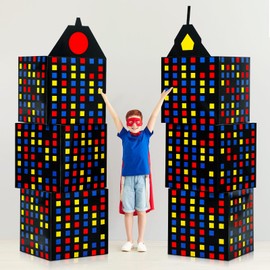 6 Pcs Large Hero Party Favor Boxes 11 Inch Skyscraper City Gift Hero Theme Candy Treat Boxes City Skyline Buildings Heroes Centerpiece for Boys Girls Birthday Party Decoration (Multicolor)
