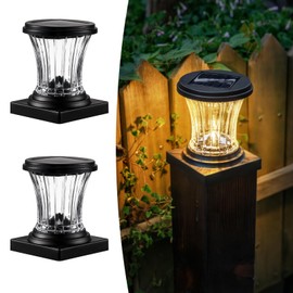 OPOIRA Glass Solar Post Cap Lights Outdoor Waterproof, 3000K LED Solar Fence Post Lights with Modular Design, Auto On/Off for Deck, Patio, Garden, 4x4 Vinyl/Wood Posts, Warm White (2 Pack)