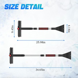 35" Snow Brush and Ice Scraper,2 in 1 Extendable Snow Removal for Cars with Foam Grip and 360° Pivoting Brush Head,Snow Cleaner for Car Windshield Suitable for All Cars, Trucks, Pickups,SUV