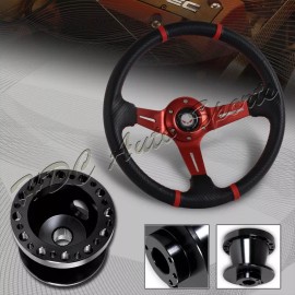 HDC Autosports For 01-05 Honda Civic 350MM Red Stitch Carbon PVC Steering Wheel+BK Aluminum Hub