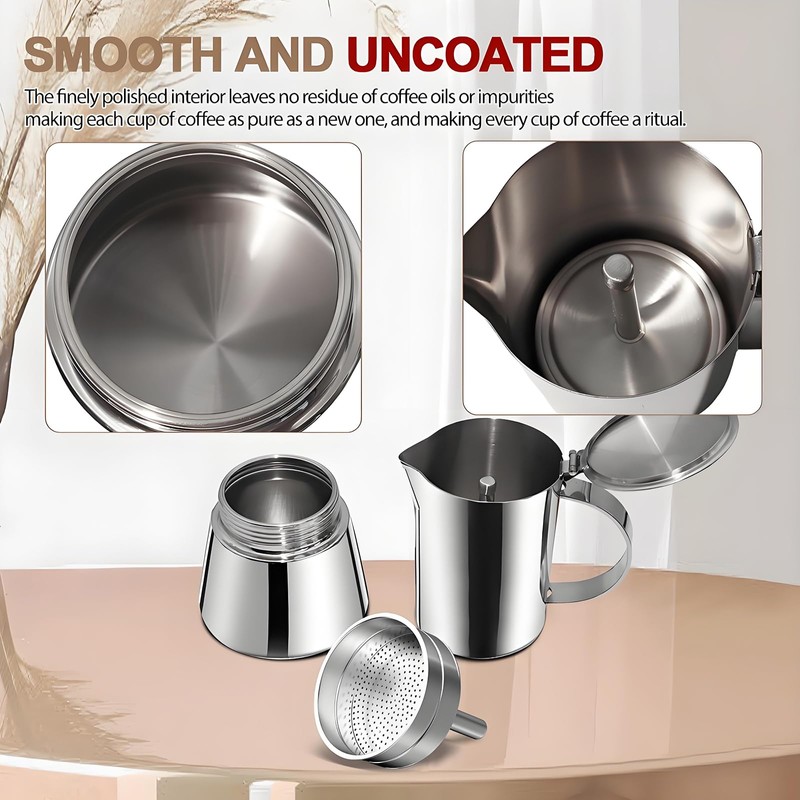 Uncoated 2 Cup Moka Pot 304 Thickened Stainless Steel Coffee