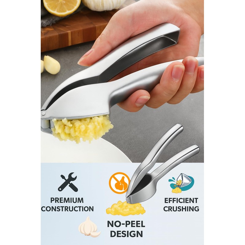 Premium Garlic Press, Heavy Duty Garlic Crusher & Mincer, Super
