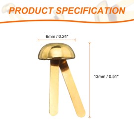HARFINGTON - 100 sujetadores de papel de metal, 6 mm x 13 mm, pequeños pasadores redondos de latón divididos para niños, manualidades decorativas, álbumes de recortes, color dorado