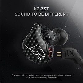 KINBOOFI KZ ZST in-Ear Earbud Headphones, Colour Balanced Hybrid Dual Driver Earphones, HiFi Earbuds Bass Headset in-Ear Earphones (Black, without mic)