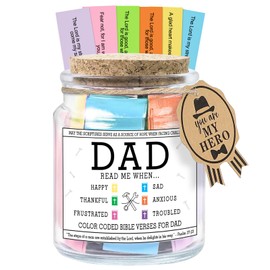 Bible Verse Jar for Father's Day Gifts, Birthday Gifts for Dad, Read Me When Bible Verses Jar for Dad, Christian Religious Inspirational Gift for Men, Prayer Jars With 90 Color Coded Scripture Cards