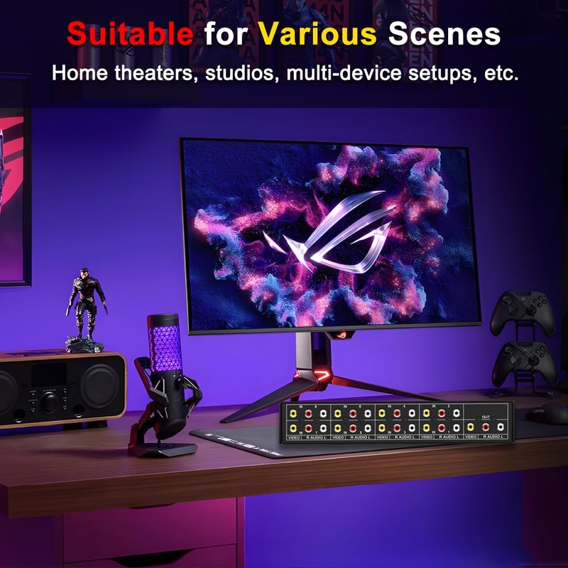 FlyroadUp RCA AV Switch 8 in 1 Out Composite Video