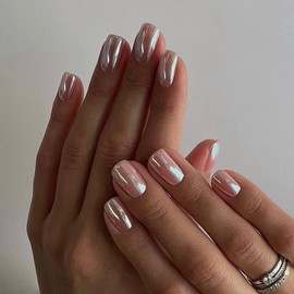 Apricot Glitter Press On Nails - Glossy Short Square Acrylic Fake Nails, Elegant for Women, Girls, Bridal Events & Self Care