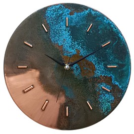 COPPER EMPIRE 12 Inch Turquoise Blue Green Patina Real Copper Non-Ticking Silent Battery Operated Modern Wall Clock for Living Room Wall Decor, Kitchen, Bedroom, Office (Black Colored Hands)