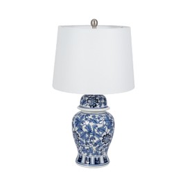 Sagebrook Home Elegant Ceramic Table Lamp, Floral Variant, Classic Blue and White, Ideal for Any Room - Table Lamps Collection