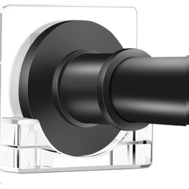 Adhesive Shower Curtain Rod Holder - Wall Mount Holder Bathroom Tension Rod Brackets with Tape for Quick Stick on and Stainless Steel Screws for Drilling Installation 2.5” wide 3/5” Deeper Rim 2Pack