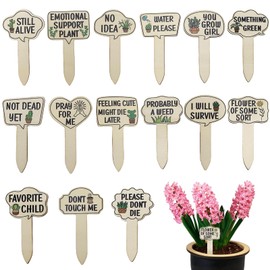 15pcs Funny Plant Signs Garden Markers Wooden Plant Labels Tab with Interesting Words Cute Patterns for Indoor and Outdoor Potted Used to Distinguish Potted Plants