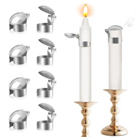 LILANGLI Candle Snuffer, 8 Pcs Automatic Candle Wick Snuffer Stopper, Automatic Swedish Candle Extinguisher Ring, Automatic Candle Extinguishers with Storage Box for Candle Lovers (Silver)