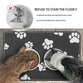 OPLERT Pet Feeding Mat for Cats and Dogs, Washable, Absorbent, Non-Slip Feeding Mat, Quick Drying and Easy to Clean (Black, 30 x 50 cm)