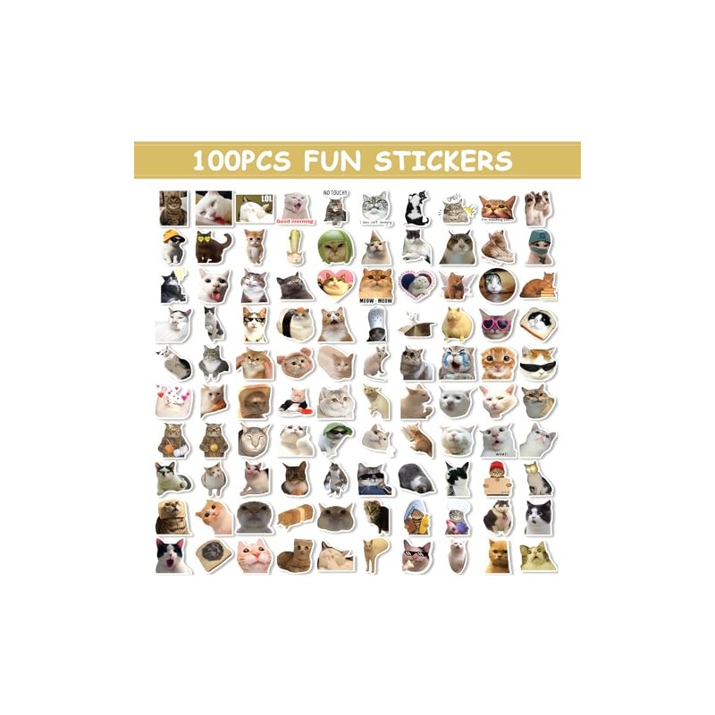 Pack of 100 Funny Meme Sticker Set, Cat Meme Stickers,