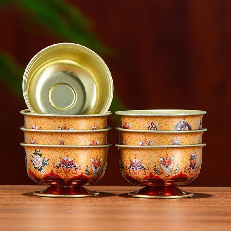 Ciieeo 7pcs Feng Shui Alloy Offering Bowl - Worship Cup,
