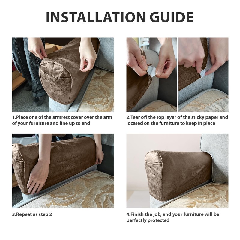 Leather Look Couch Arm Covers Set of 2 Armrest Covers