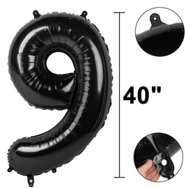 40 Inch Large Black Number 9 Balloons Foil Balloons 19th 39th 49th 59th 69th Giant Number Balloons for Men Women Birthday Party Anniversary Celebration Decorations