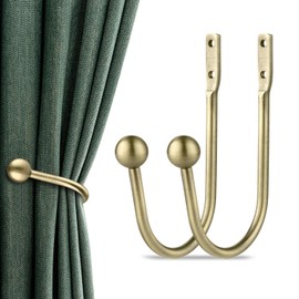Curtain Holdbacks, 2 pcs Curtains Holder Wall Mounted Drapery Tiebacks Retro Window Hook for Home Decor, Antique Brass
