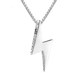 Dreuyet Lightning Bolt Necklace for Men Women Titanium Steel Punk Hip Hop Lightning Thunder Necklace Locomotive Street Retro Minimalist Geometric Lightning Pendant Necklace (Silver Lightning)
