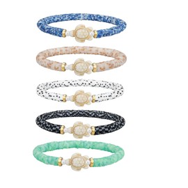KZL Rainbow Set Sea Turtle Clay Beaded Stretch Bracelet Bohemia Surfer Heishi Bracelets for Women Men Sea Turtle Tracking Bracelet Summer Beach Jewelry Gifts -Set 4
