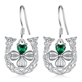 Horseshoe Earrings 925 Sterling Silver Celtic Clover Earrings for Women Irish Lucky Horseshoe Jewelry Gifts
