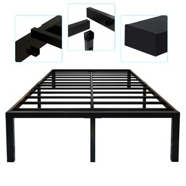 45MinST 3600lbs Heavy Duty Reinforced Platform, 18 Inch Tall Mattress Foundation, Steel Slats Support Bed Frame with Underbed Storage, Easy Assembly and Non Squeak, Queen