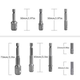 3-Piece 1/4 Inch 3/8 Inch 1/2 Inch Hexagonal Socket Adapter Socket Spanner Nut Set Connection Head Extension with Ink Ribbons for Cordless Screwdrivers
