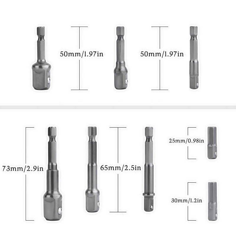 3-Piece 1/4 Inch 3/8 Inch 1/2 Inch Hexagonal Socket Adapter
