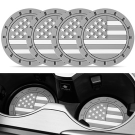 JUSTTOP Car Cup Holder Coaster,American Flag Non-Slip Insert Car Cup Coaster,Car Accessories Interior for Women and Man,4 Pack Gray