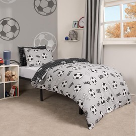 OHS Christmas Football Bedding Single, Ultra Soft Comfy Fleece Bedding for Boys Girls Single Duvet Covers Set Football Quilt Cover with Pillowcase - Grey