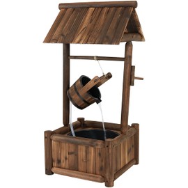 Sunnydaze Rustic Wooden Wishing Well Water Fountain - Outdoor Fountain & Backyard Water Feature for The Patio, Lawn, & Garden - 46 Inch Tall Brown