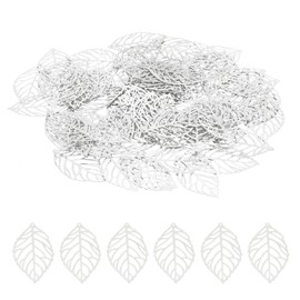 [PATIKIL] 100pcs 44mm Leaf Pendant Metal Tree Leaf Beads for Jewelry Making Bulk Leaf Charm Mesh Bracelet Necklace Earrings Keychain Style 1 Nickel
