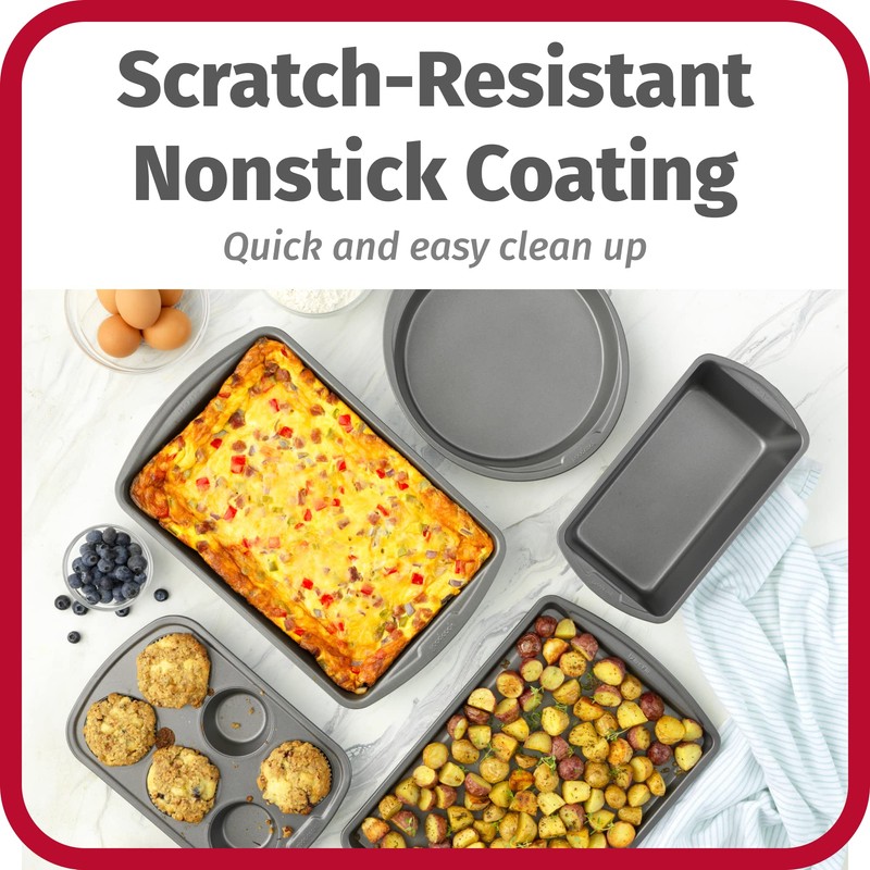 GoodCook Everyday Nonstick Steel 5-Piece Bakeware Set, Gray, Includes Cookie