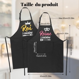 Halinuia Küchenschürze, 2 Stück, personalisierbar, wasserdicht, verstellbar, mit 2 Taschen für Frauen und Männer, Geschenk für Paare, für Hochzeit, Valentinstag, Vatertag, Muttertag, Schwarz , 65 x 75