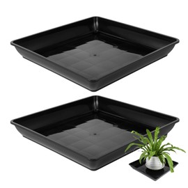 FAVOMOTO 2PCS Square Plant Saucers: Heavy Duty Plastic Trays for Indoor - Outdoor Pots with Drainage Holes - Plant Drip Tray Water Catchment Base for Planters & Seedling (14 Inch)