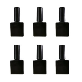 UPSTORE 6 Pack 10ml Empty Nail Polish Bottles with Brush Black Square Glass Refillable Gel Nail Polish Storage Bottles Containers for DIY Nail Art (Glossy Black)
