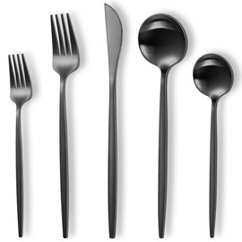 Joincook Matte Black Silverware Set,30 Piece Stainless Steel Modern Flatware Set,Brushed Cutlery Set Service for 6,Satin Finish Utensils Set,Home Kitchen and Restaurant,Dishwasher Safe
