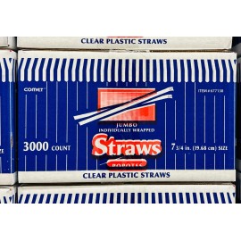 Comet 7-3/4" Wrapped Plastic Straws, Clear, 3000 count