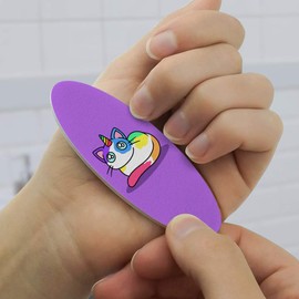 Unicorn Cat with Rainbow Calico Markings Double-Sided Oval Nail File Emery Board Set 4 Pack