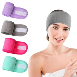4 Pcs Facial Headband, Soft Towel Head Band, Facial Loop Headband, Skincare Hair Band, Microfibre, Spa Adjustable Hair Band, for Bath, Women's Makeup and Sports Yoga (4 Colour)