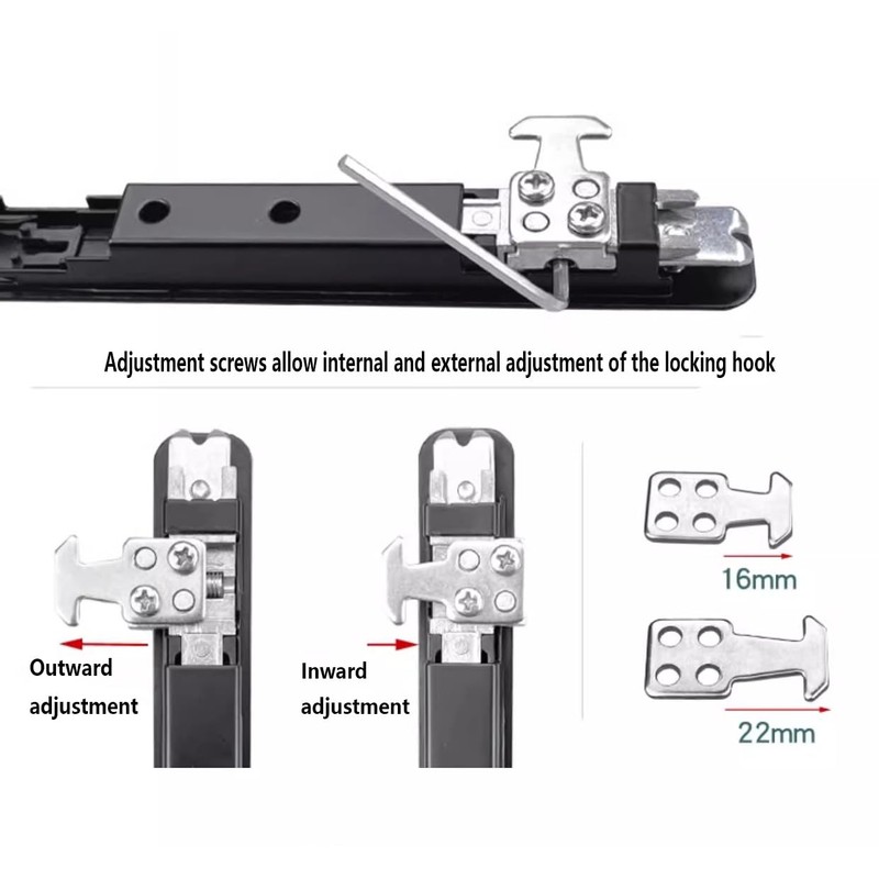 Hook Lock for Sliding Door, Single Sided Closure, Movable Window