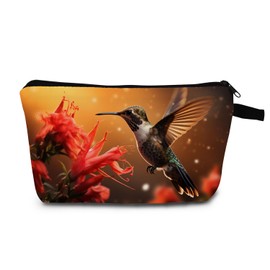 MoCaliduccious Hummingbird Flowers Makeup Bag for Women Travel Cosmetic Organizer Bag Teacher Appreciation Gifts Small Zipper Toiletry Bag