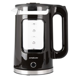 Epsilon Electric Kettle 1.7L, Tea Kettle with Boil Dry Protection and Auto Shut-Off, Fast Boil Electric Teapot, PP Decorative Housing, Borosilicate Glass and Stainless Steel, BPA Free LED Lighting