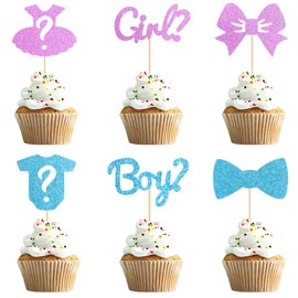 24Pcs Gender Reveal Cupcake Toppers Baby's Boy or Girl Glitter Cupcake Picks Kids Birthday Party Decors Baby Shower Party Decoration Supplies